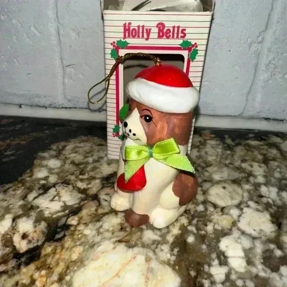 VINTAGE 1986 Holly Bells Dog Christmas Ornament - Picture 2 of 15